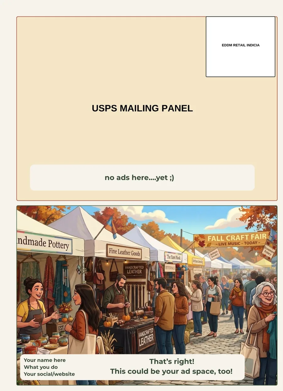 Back of the card: USPS mailing panel and the Full Back ad spot